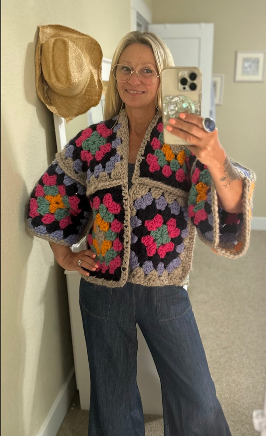 Hand crocheted granny square cardigan